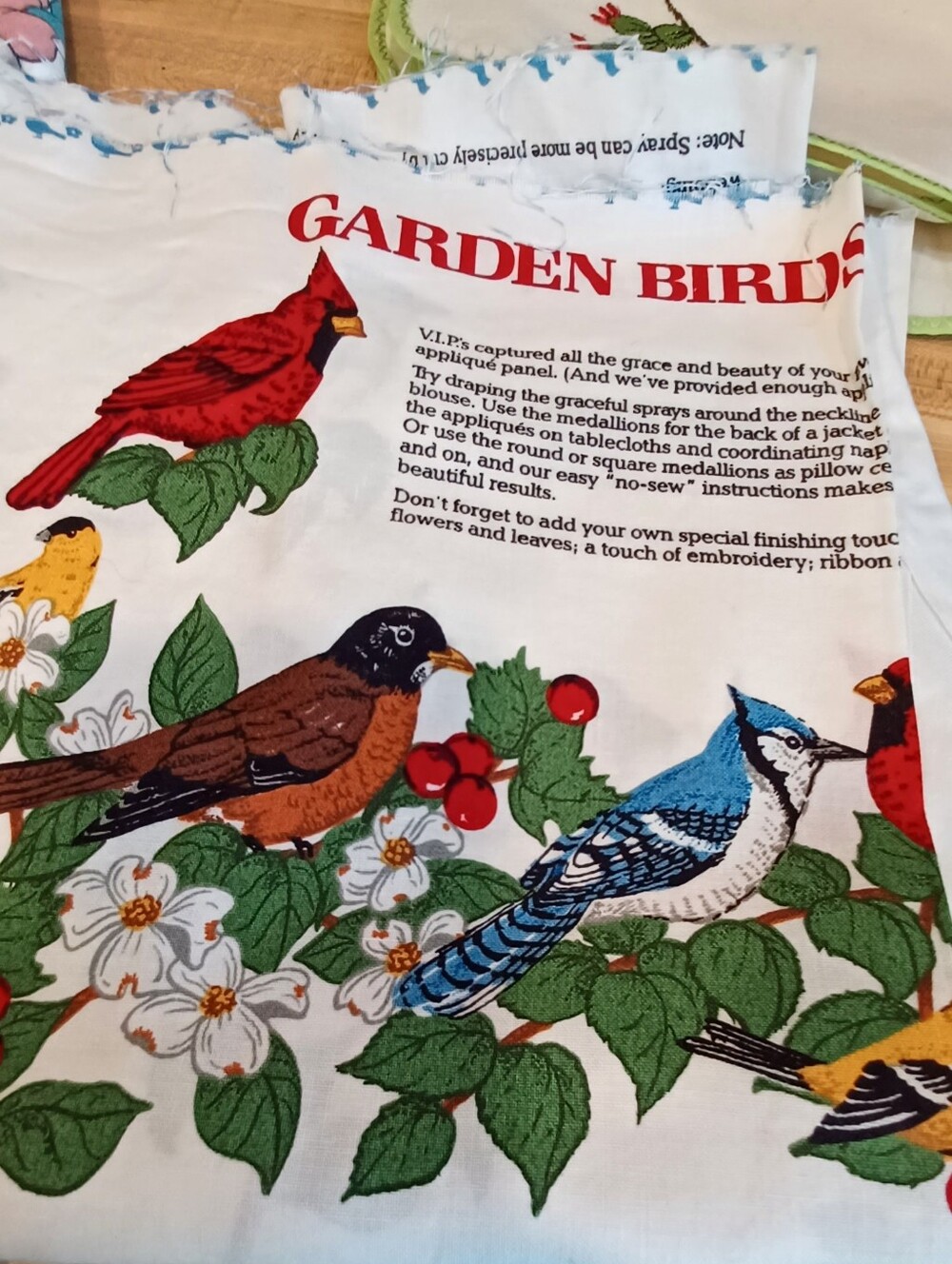 Garden Birds Fabric Panel - No Sew Appliques